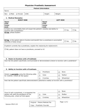 Physician Prosthetic Assessment  Form