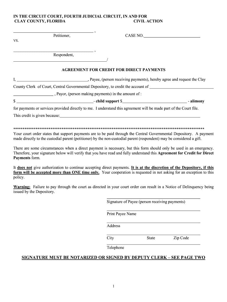  Child Support Credit Affidavit Clay County Clerk of the Circuit Court 2016-2024