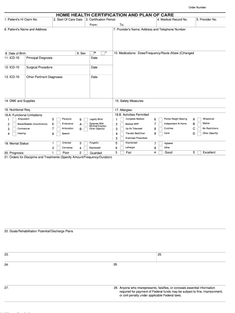 Home Health Certification  Form