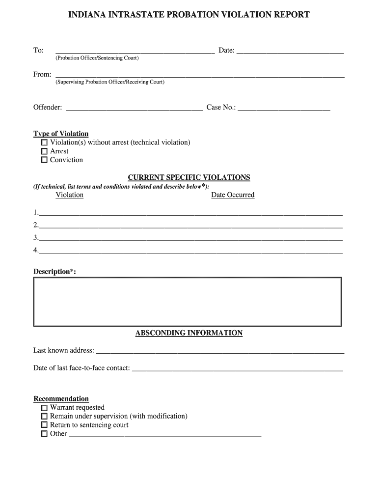 Indiana Violation Report  Form