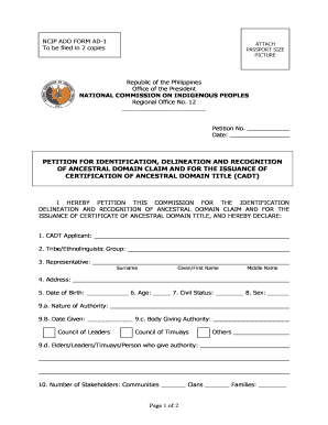 NCIP ADO FORM AD 1