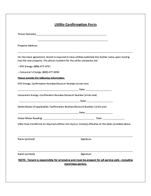 Utility Confirmation  Form