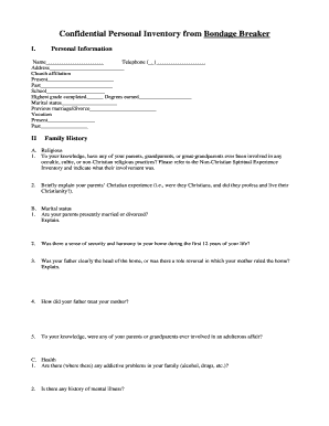 Confidential Personal Inventory  Form