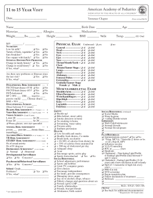 11 to 15 Year Visit Tnaap  Form