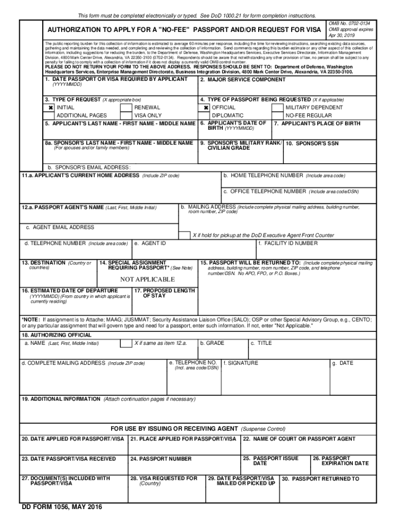  Dd Form 1056 2016