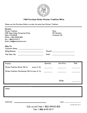 FAX Purchase Order Persian Tradition Wine  Form