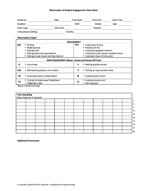 Observation of Student Engagement Data Sheet  Form
