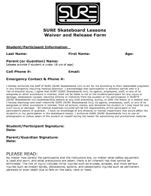 SURE Skateboards Waiver Form