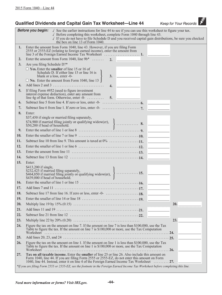  Qualified Dividends and Capital Gain Tax Worksheet 2015-2024