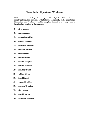 Dissociation Worksheet PDF  Form