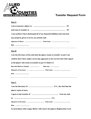 Transfer Request Football  Form