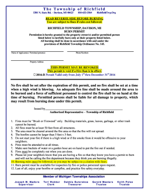 Richfield Township Burn Permit  Form