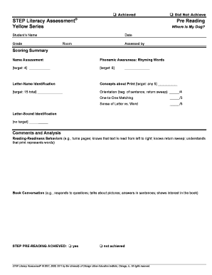 STEP Literacy Assessment  Form