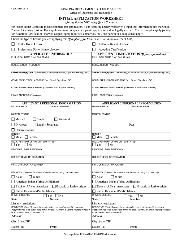  CSO 1236A, Initial Application Worksheet for Applicants NOT Using Quick Connect Initial Application Worksheet for Applicants 2015-2024