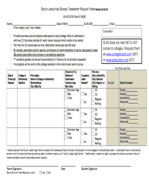 SOUTH LAKES HIGH SCHOOL TRANSCRIPT REQUEST FORM REVISED 6 Fcps 2016
