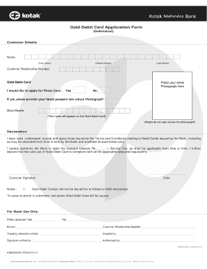 Gold Debit Card Application Form Kotak Mahindra Bank