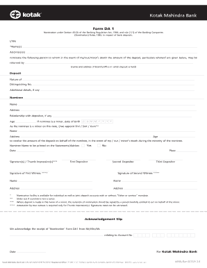 Form DA1 Nomination Form Kotak Mahindra Bank