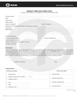 Chargeback Request Kotak Mahindra Bank  Form