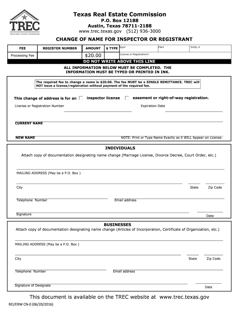 Trec Change Name  Form