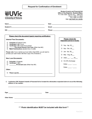 Request for Confirmation of Enrolment Web Uvic Ca Web Uvic  Form