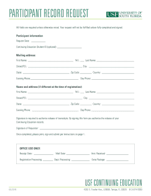  Participant Record Request University of South Florida 2016-2024