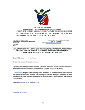 APPLICATION FORM for ATMOSPHERIC EMISSION LICENCE