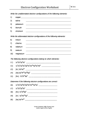 Electron Configuration Worksheet Answers W311  Form