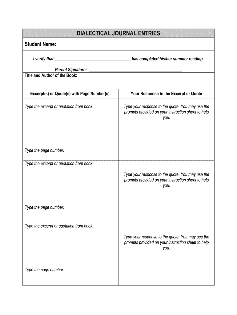 Dialectical Journal Form