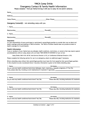 Orkila Non Summer Health Form 6 4 14 Seattleymca Org
