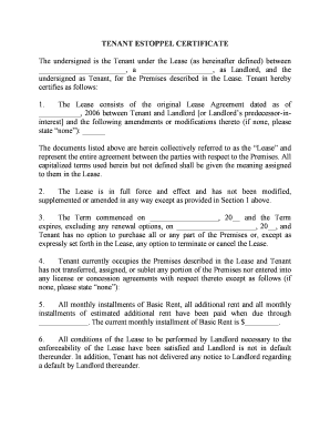 Landlord Estoppel Certificate  Form