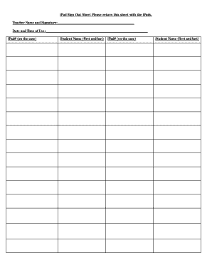 iPad Sign Out Sheet  Form