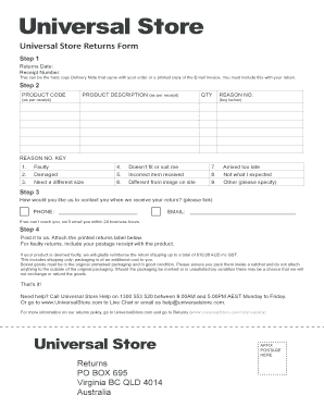 Universal Store Returns  Form