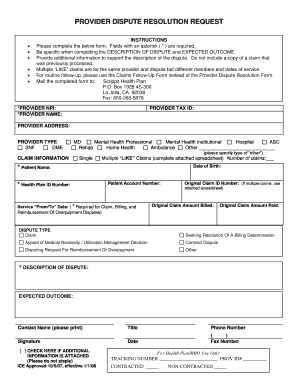 Multiple LIKE Claims Are for the Same Provider and Dispute but Different Members and Dates of Service Scripps  Form