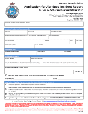 Application for Abridged Incident Report Western Australia Police Nhw Wa Gov  Form