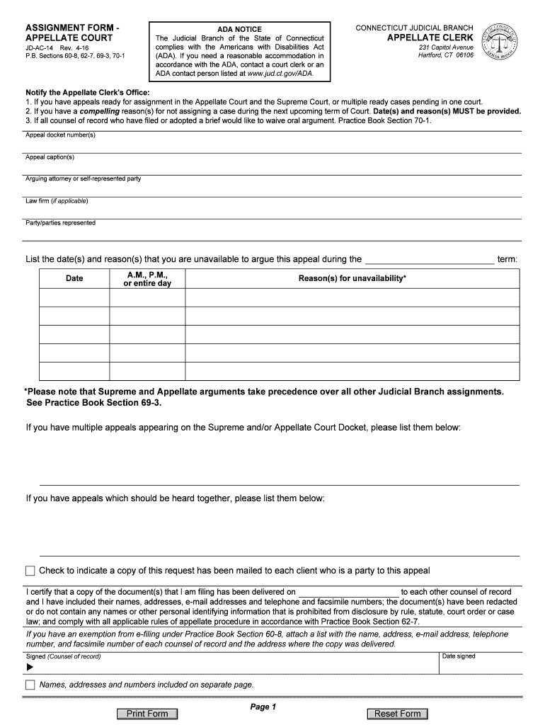  ASSIGNMENT FORM  APPELLATE COURT  Jud Ct 2016