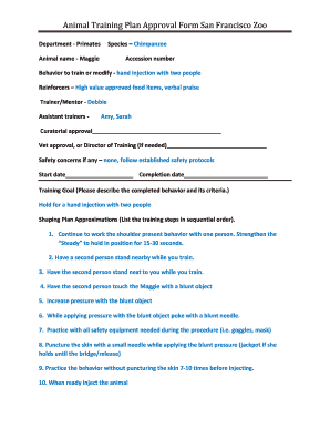 Animal Training Plan Approval Form San Francisco