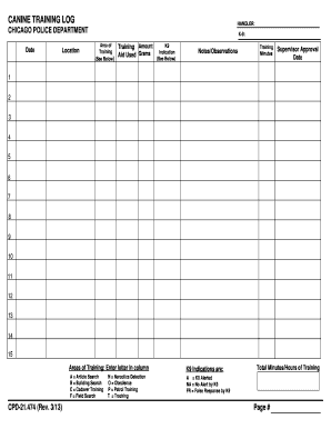 Dog Training Log PDF  Form