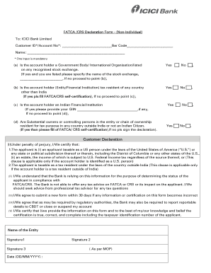 Icici Fatca Form for Non Individual