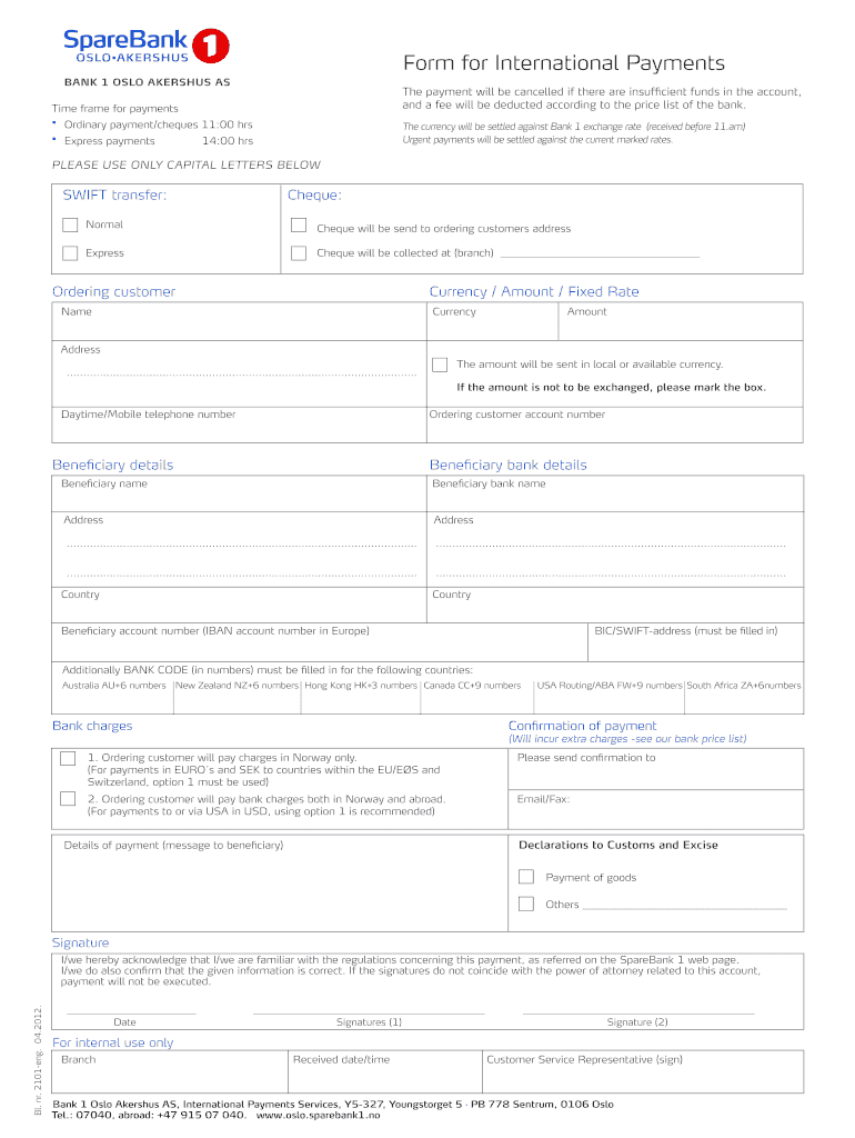  Form for International Payments SpareBank 1 Sparebank1 2012-2023