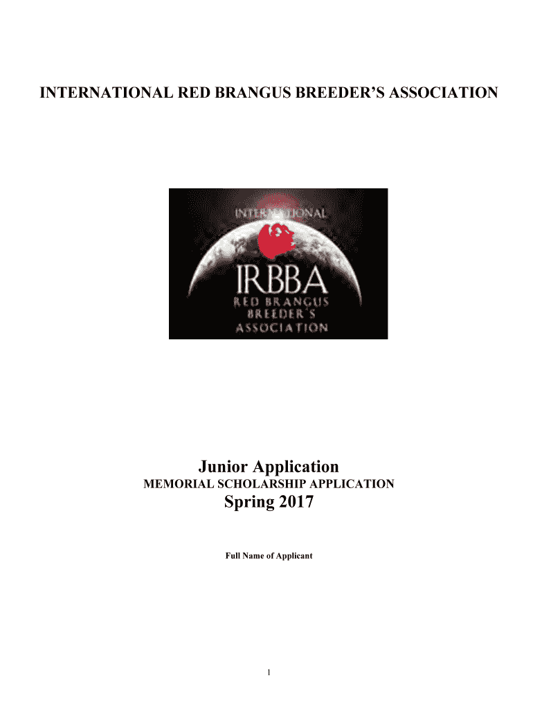 IRBBA Memorial Scholarship Application Junior DOC 2017-2023