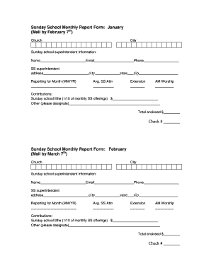 Sunday School Report Sample  Form