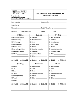 Full Body Harness Checklist PDF  Form