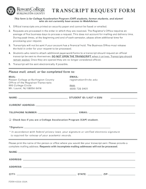 Burlington County College Transcript Request  Form