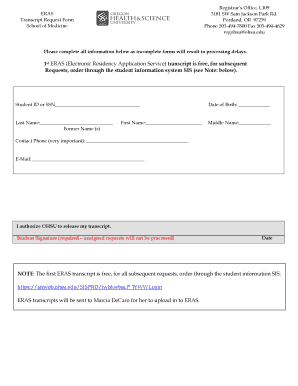 Ohsu Transcript Request  Form