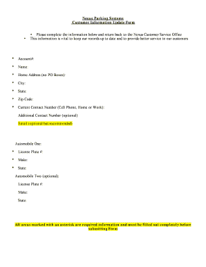 Customer Information Update Form Template