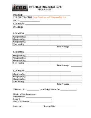 WET FILM THICKNESS WFT WORKSHEET Icon Coatings  Form