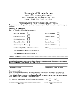 Borough of Elizabethtown  Form