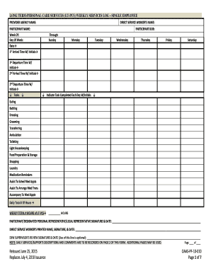 Get and Sign LONG TERM PERSONAL CARE SERVICES LT PCS WEEKLY SERVICES LOG SINGLE EMPLOYEE New Dhh Louisiana 2015-2022 Form