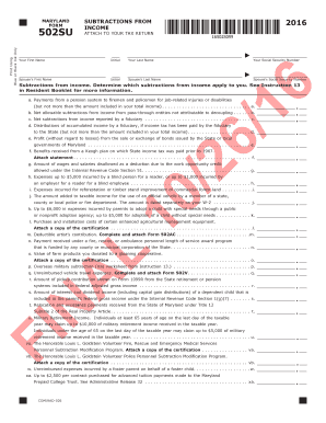 Subtractions from Income Maryland Tax Forms and Instructions