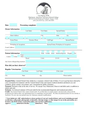 Animal Dental Clinic New Client Form Animal Dental Clinic New Client Form